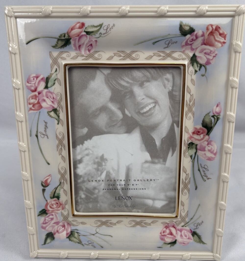Lenox Sentiment Rose Bouquet Frame Holds 5 x 7 Photo Picture Live Love Laugh
